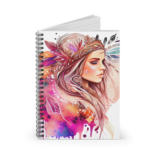 Bohemian Spirit Spiral Notebook - Ruled Line Journal with Artistic Watercolor Design