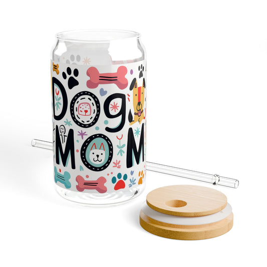 Dog Mom Sipper Glass – 16oz Fun and Colorful Drinkware