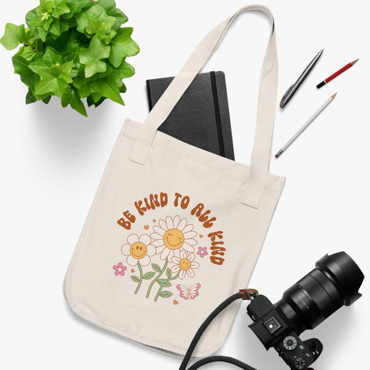Be Kind Organic Canvas Tote Bag - Eco-Friendly Floral Design