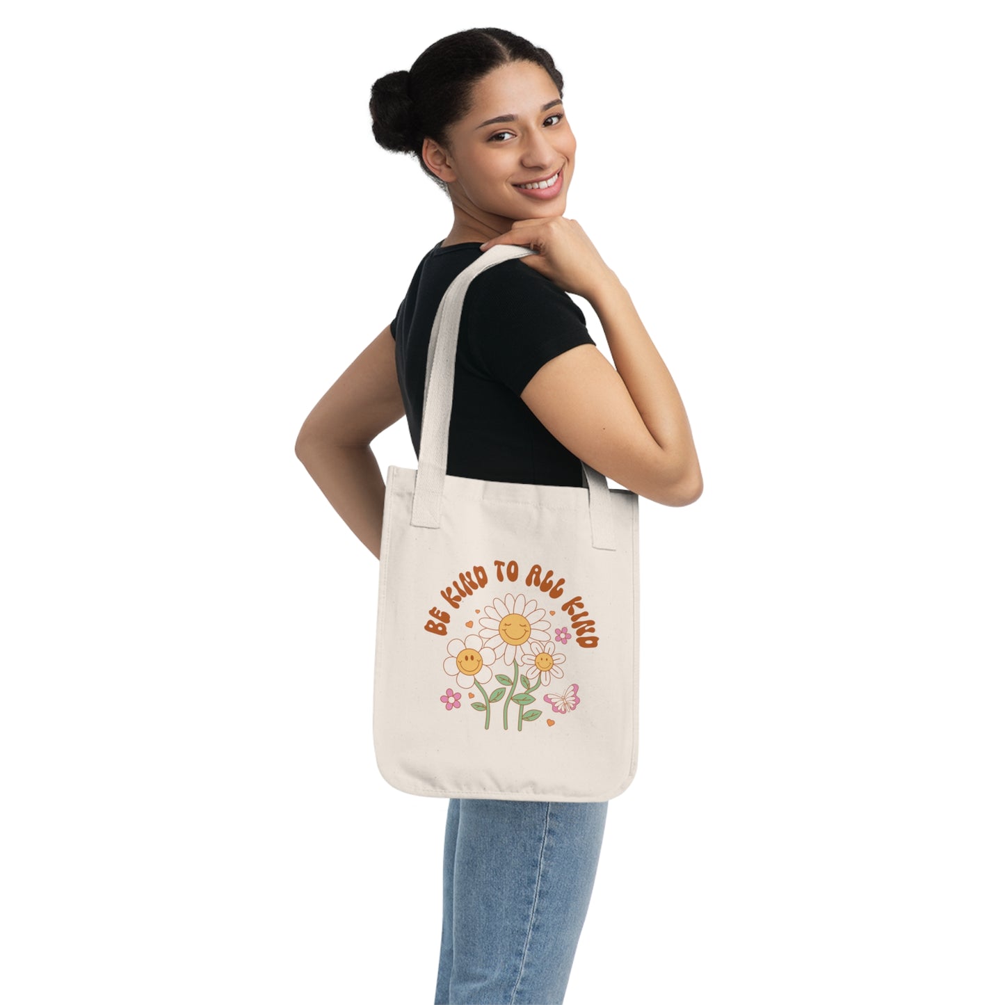 Be Kind Organic Canvas Tote Bag - Eco-Friendly Floral Design