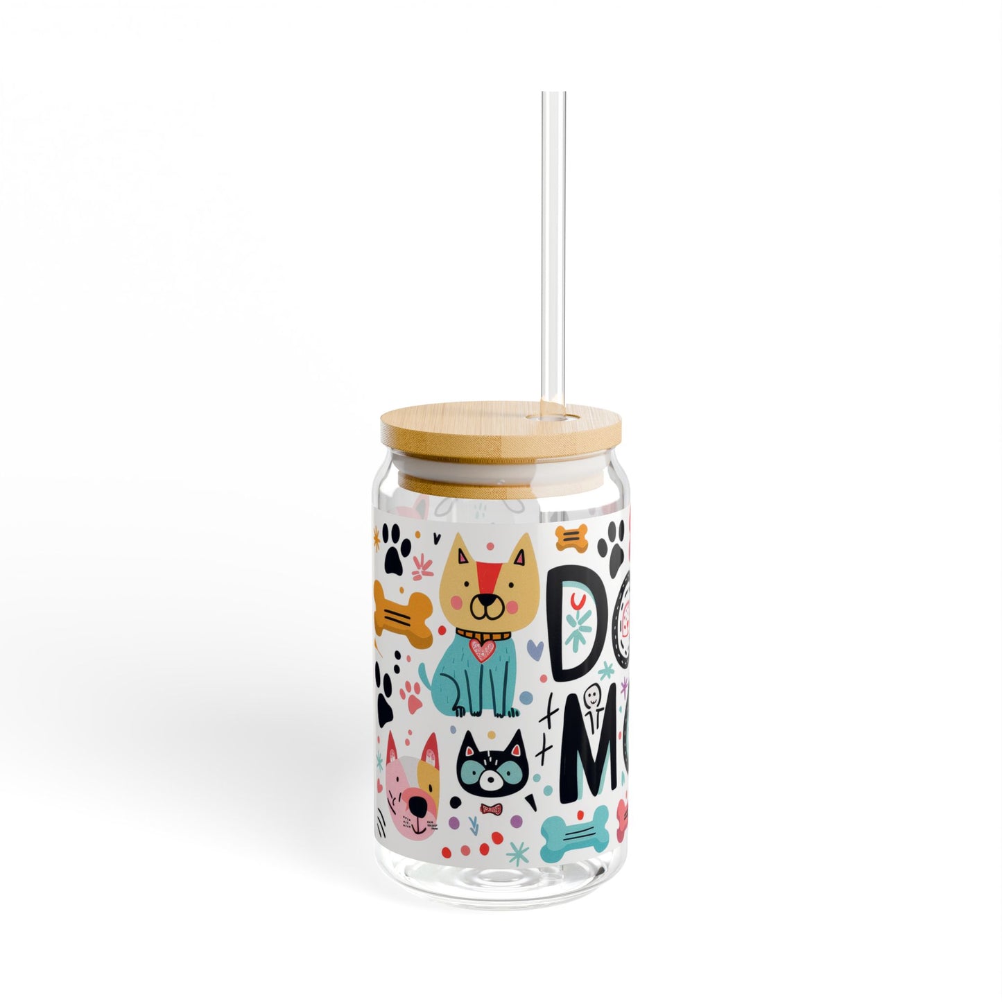 Dog Mom Sipper Glass – 16oz Fun and Colorful Drinkware