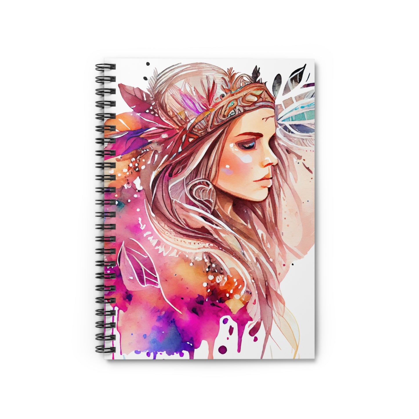 Bohemian Spirit Spiral Notebook - Ruled Line Journal with Artistic Watercolor Design