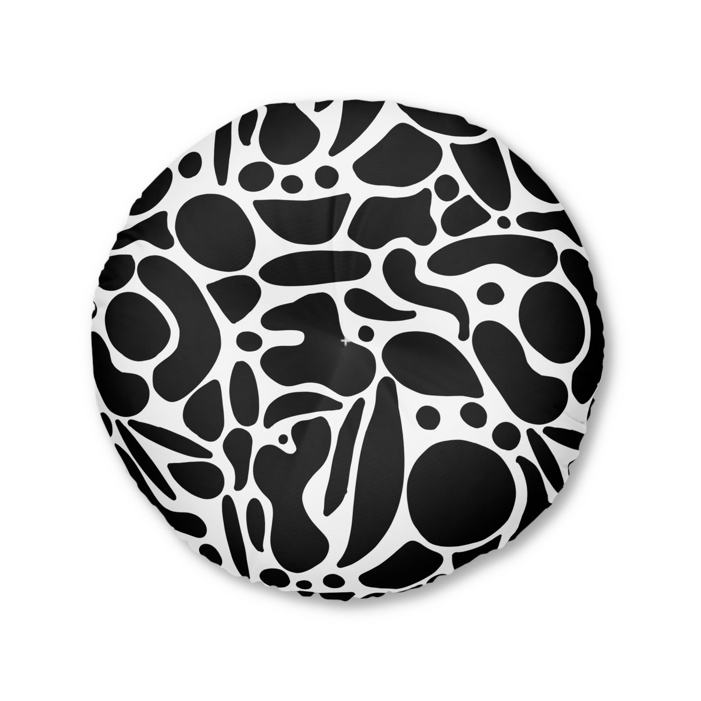 Modern Round Tufted Floor Pillow - Black and White Abstract Design